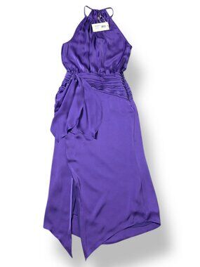 NWT Ramy Brook Purple Passion Silky Halter Top Amanda Midi Dress Lined Sz 0